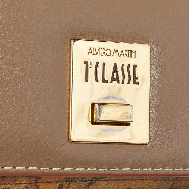 Pre Owned Alviero Martini 1A Classe Beige/Tan Geo Print Coated Canvas and Leather Zip Hobo