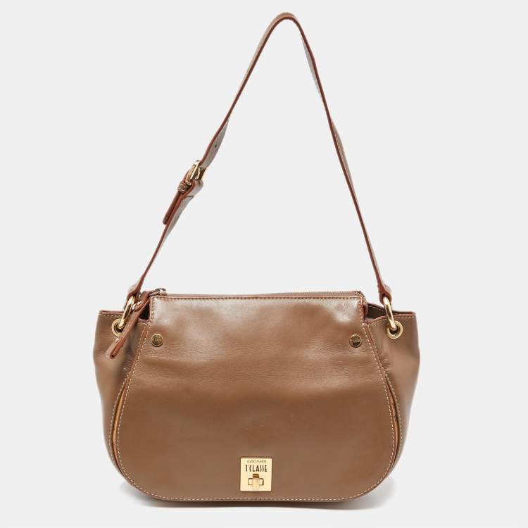 Pre Owned Alviero Martini 1A Classe Beige/Tan Geo Print Coated Canvas and Leather Zip Hobo