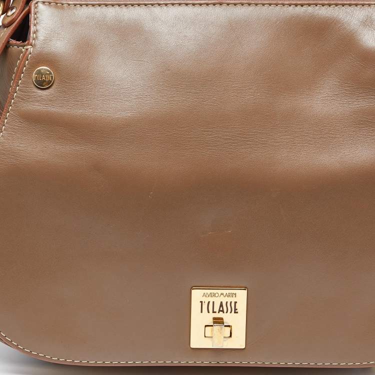 Pre Owned Alviero Martini 1A Classe Beige/Tan Geo Print Coated Canvas and Leather Zip Hobo