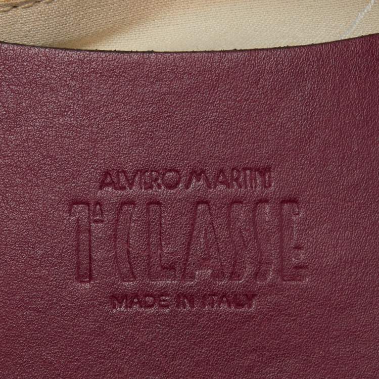 Pre Owned Alviero Martini 1A Classe Burgundy/Tan Geo Print Coated Canvas and Leather Crossbody Bag