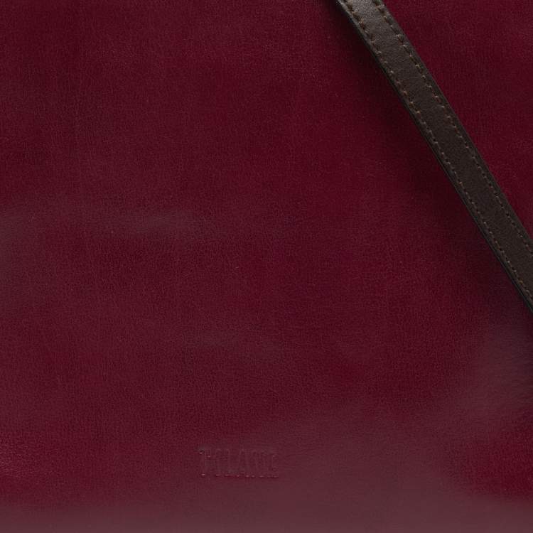 Pre Owned Alviero Martini 1A Classe Burgundy/Tan Geo Print Coated Canvas and Leather Crossbody Bag