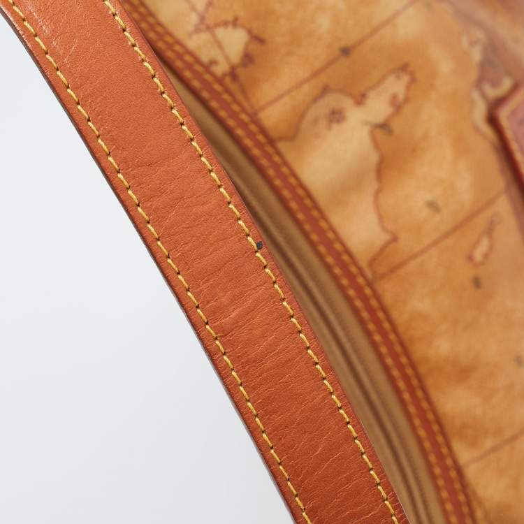 Pre Owned Alviero Martini 1A Classe Tan Geo Classic Print Coated Canvas and Leather Baguette Bag
