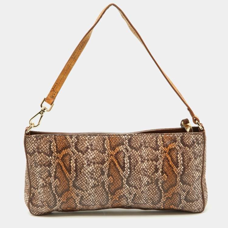 Pre Owned Alviero Martini 1A Classe Brown Python Embossed and Leather Zip Baguette Bag