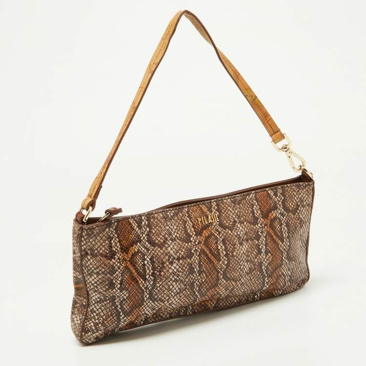 Pre Owned Alviero Martini 1A Classe Brown Python Embossed and Leather Zip Baguette Bag