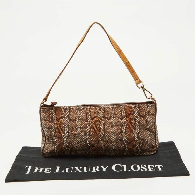 Pre Owned Alviero Martini 1A Classe Brown Python Embossed and Leather Zip Baguette Bag