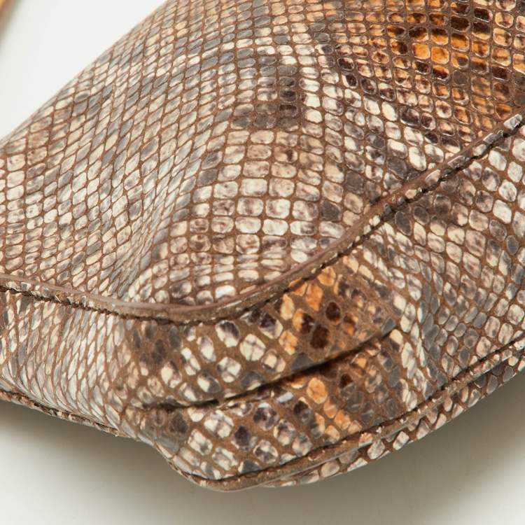 Pre Owned Alviero Martini 1A Classe Brown Python Embossed and Leather Zip Baguette Bag