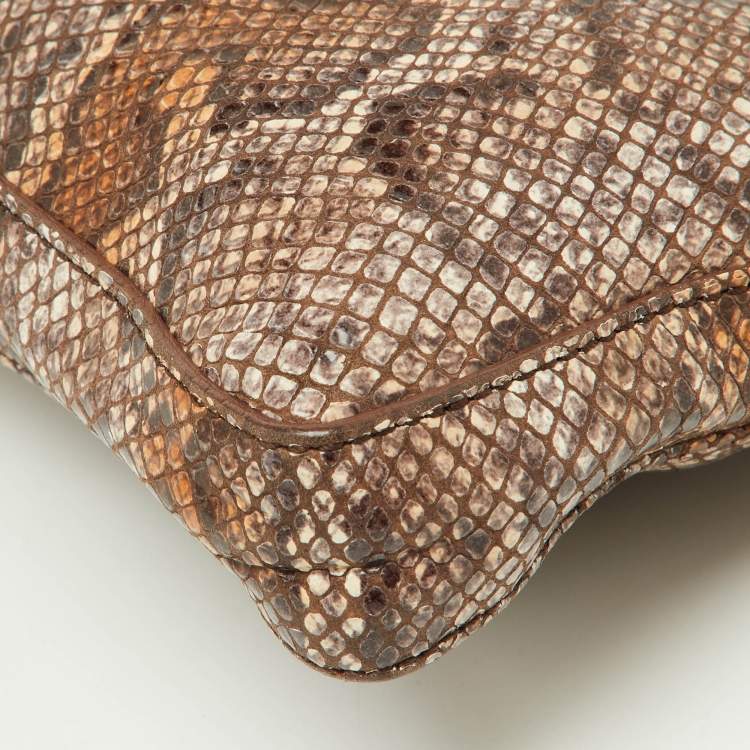 Pre Owned Alviero Martini 1A Classe Brown Python Embossed and Leather Zip Baguette Bag