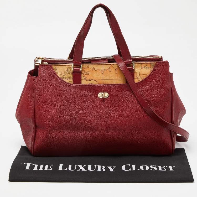Pre Owned Alviero Martini 1A Classe Red/Beige Geo Print Coated Canvas and Leather Tote