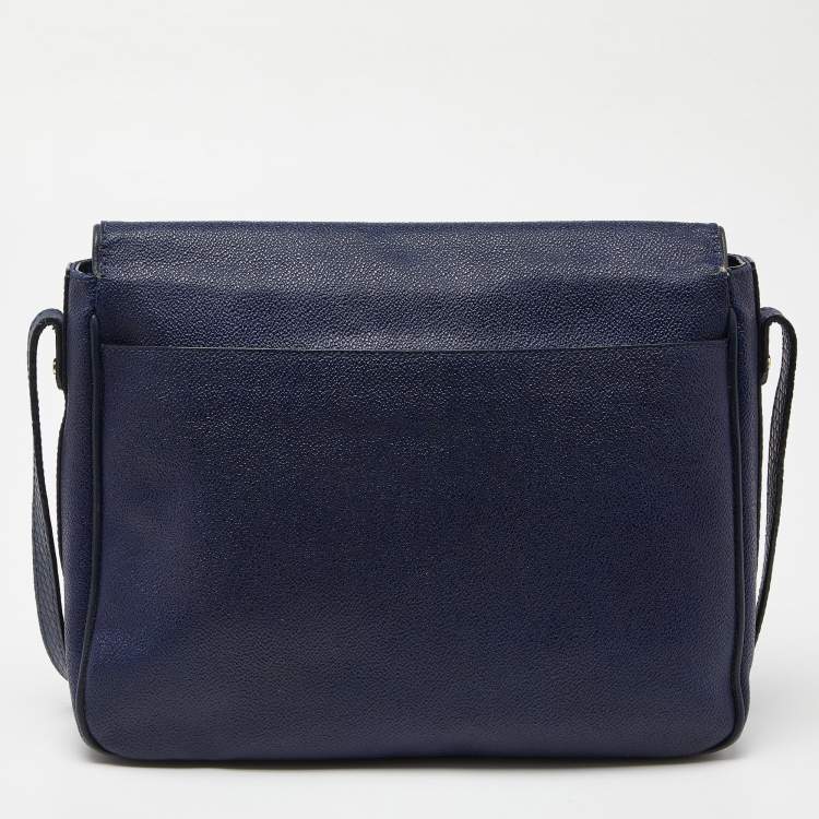 Pre Owned Alviero Martini 1A Classe Tan/Blue Geo Print Coated Canvas and Leather Crossbody Bag