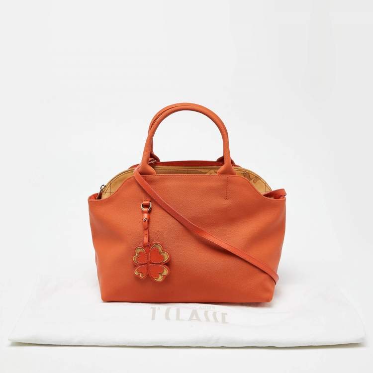 Pre Owned Alviero Martini 1A Classe Orange/Tan Geo Print Coated Canvas Satchel