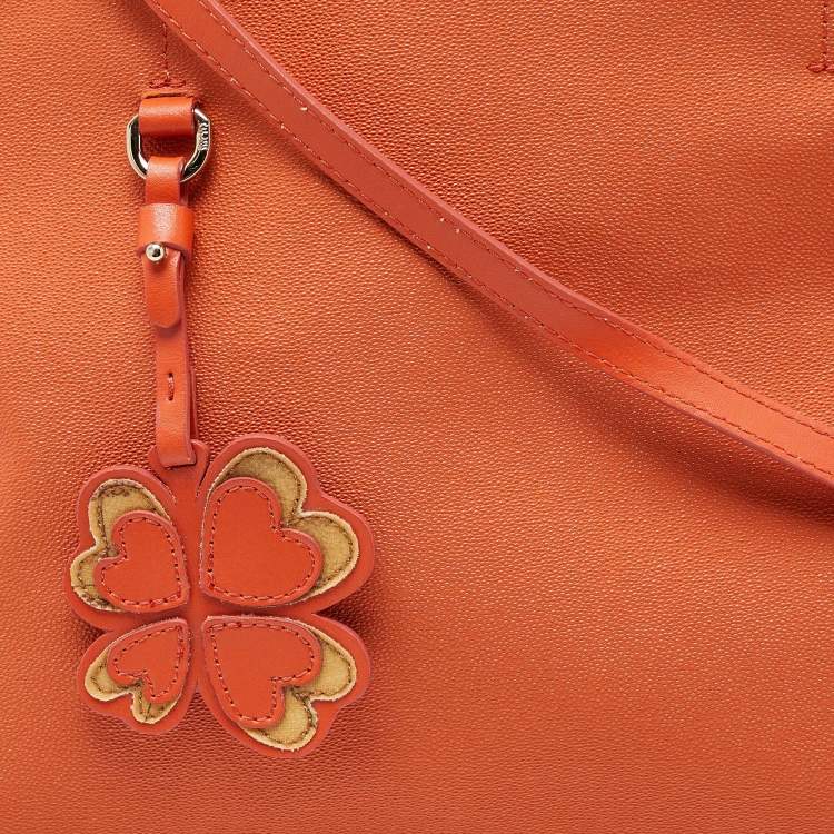 Pre Owned Alviero Martini 1A Classe Orange/Tan Geo Print Coated Canvas Satchel