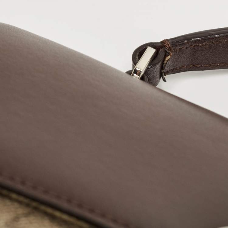 Pre Owned Alviero Martini 1A Classe Choco Brown/Beige Coated Canvas and Leather Top Handle Bag