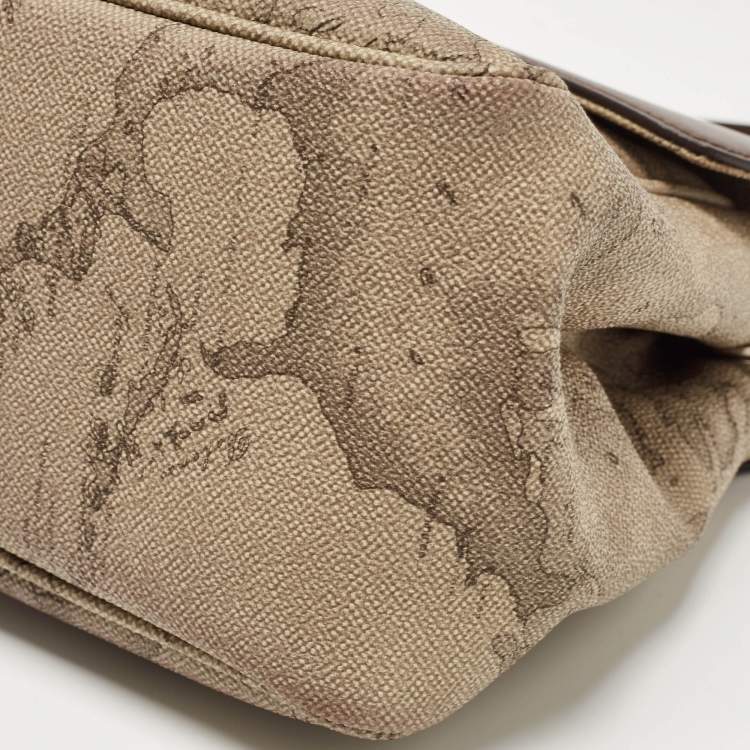 Pre Owned Alviero Martini 1A Classe Choco Brown/Beige Coated Canvas and Leather Top Handle Bag