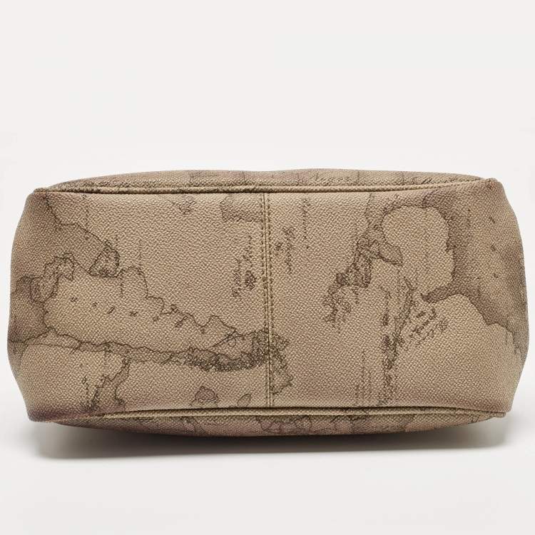 Pre Owned Alviero Martini 1A Classe Choco Brown/Beige Coated Canvas and Leather Top Handle Bag