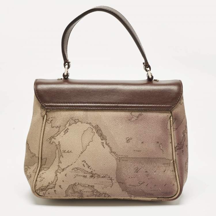 Pre Owned Alviero Martini 1A Classe Choco Brown/Beige Coated Canvas and Leather Top Handle Bag