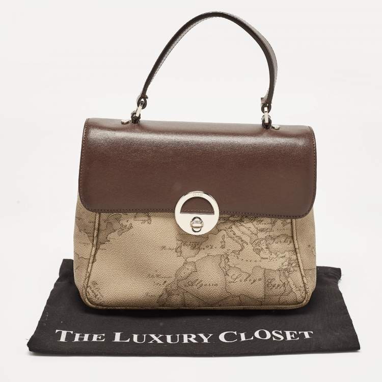 Pre Owned Alviero Martini 1A Classe Choco Brown/Beige Coated Canvas and Leather Top Handle Bag