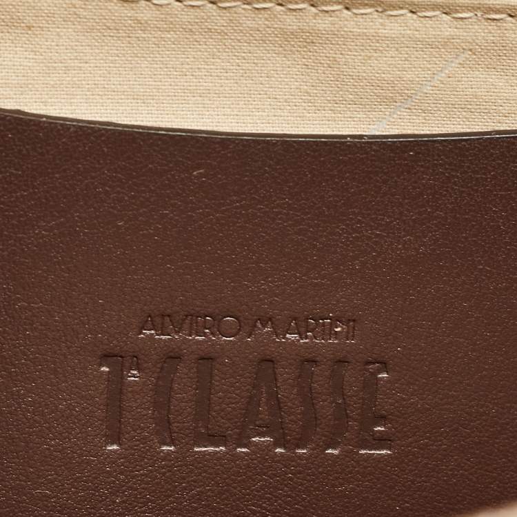 Pre Owned Alviero Martini 1A Classe Choco Brown/Beige Coated Canvas and Leather Top Handle Bag