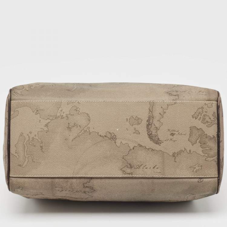 Pre Owned Alviero Martini 1A Classe Grey/Brown Geo Print Coated Canvas and Leather Satchel
