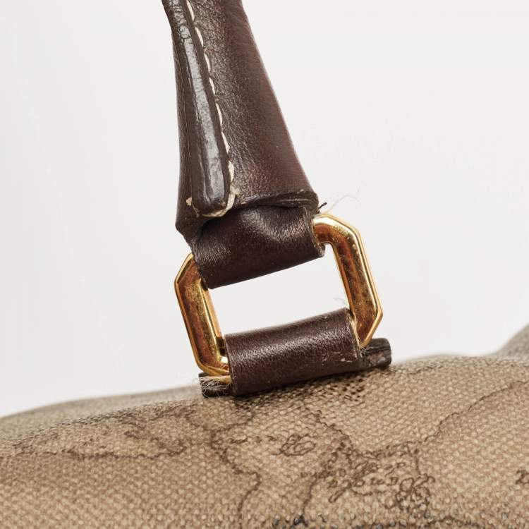 Pre Owned Alviero Martini 1A Classe Grey/Brown Geo Print Coated Canvas and Leather Satchel