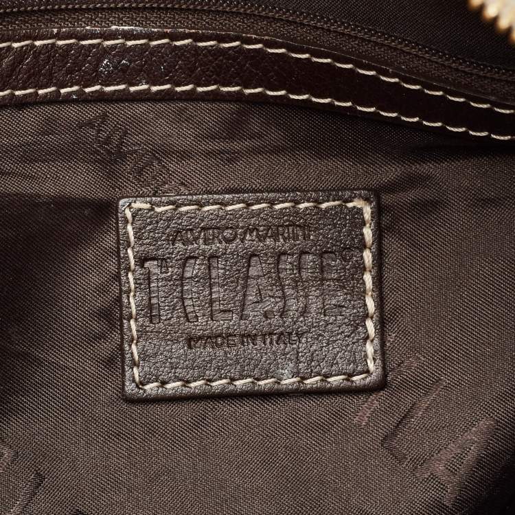 Pre Owned Alviero Martini 1A Classe Grey/Brown Geo Print Coated Canvas and Leather Satchel