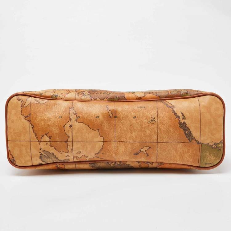 Pre Owned Alviero Martini 1A Classe Brown Geo Print Coated Canvas and Leather Dome Satchel