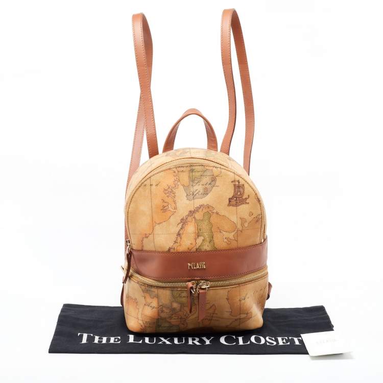 Pre Owned Alviero Martini 1A Classe Beige/Brown Geo Classic Print Coated Canvas and Leather Backpack