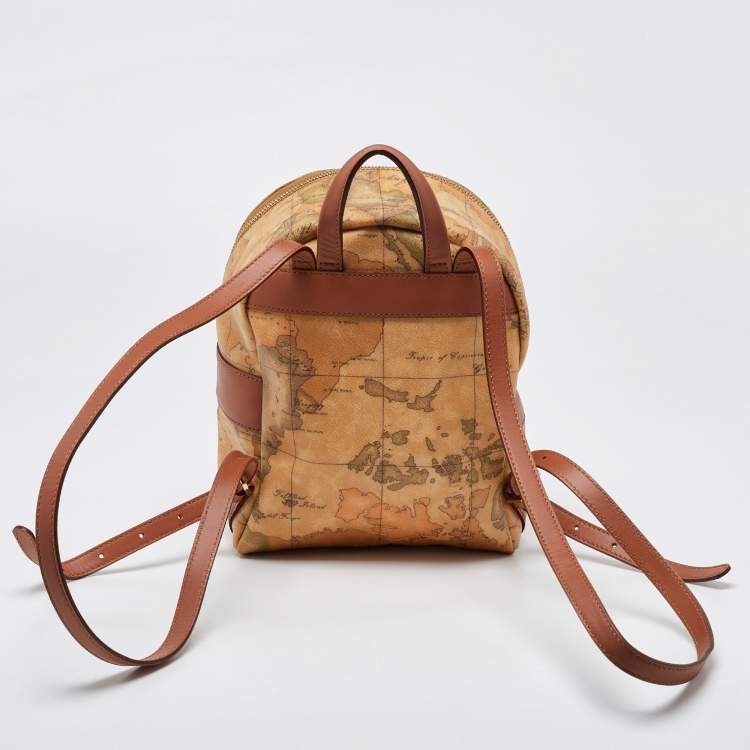 Pre Owned Alviero Martini 1A Classe Beige/Brown Geo Classic Print Coated Canvas and Leather Backpack