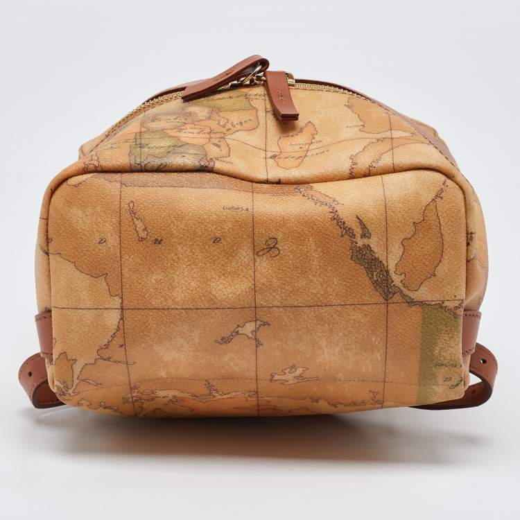 Pre Owned Alviero Martini 1A Classe Beige/Brown Geo Classic Print Coated Canvas and Leather Backpack