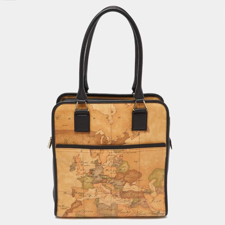 Pre Owned Alviero Martini 1A Classe Beige/Brown Geo Classic Print Coated Canvas and Leather Tote
