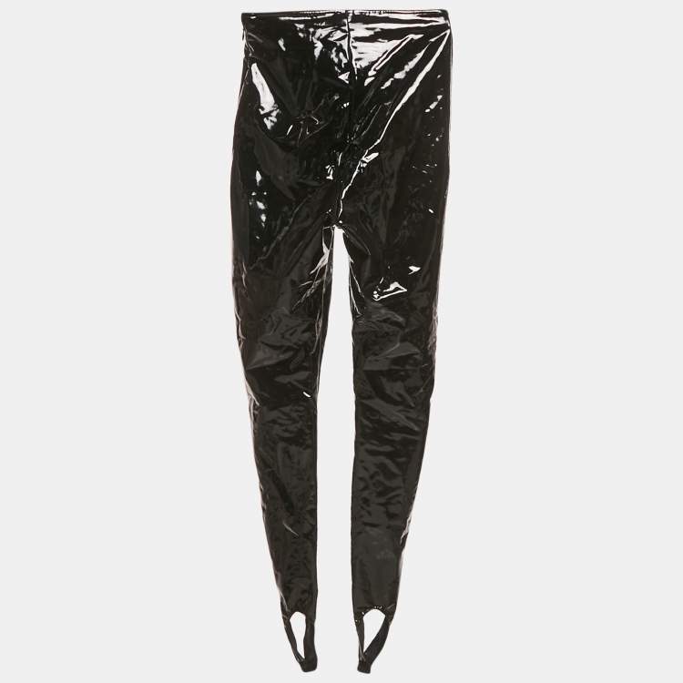 Pre Owned Amina Muaddi Black Faux Leather Stirrup Leggings XS