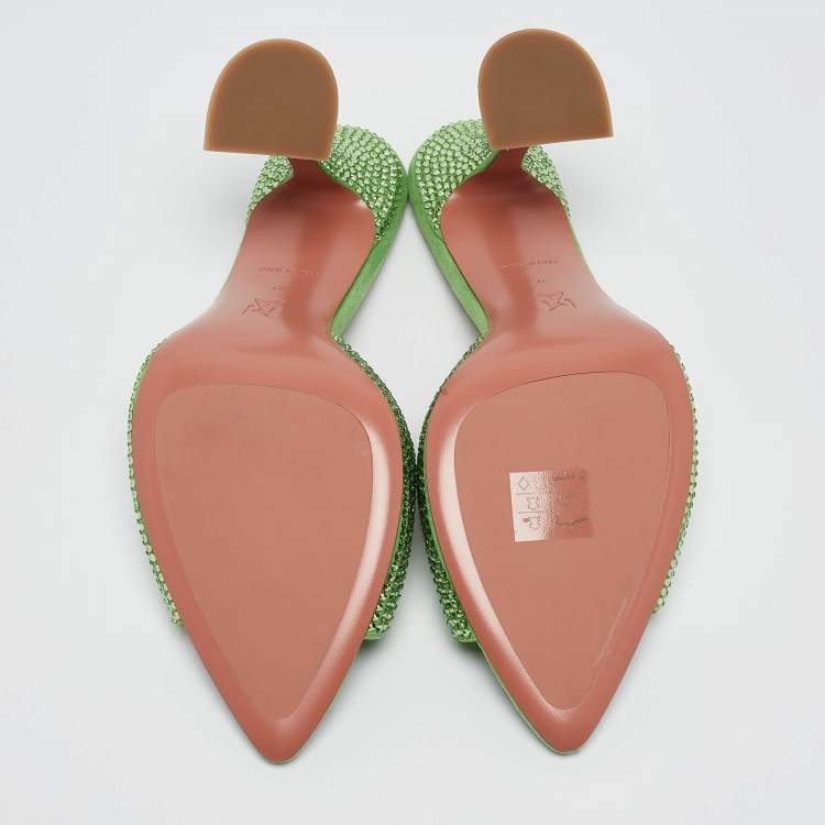 Pre Owned Amina Muaddi Green Suede Crystal Embellished Caroline Slide Sandals Size 41