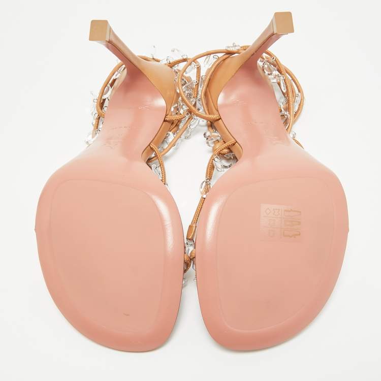 Pre Owned Amina Muaddi Metallic Beige Leather Tina Sandals Size 39