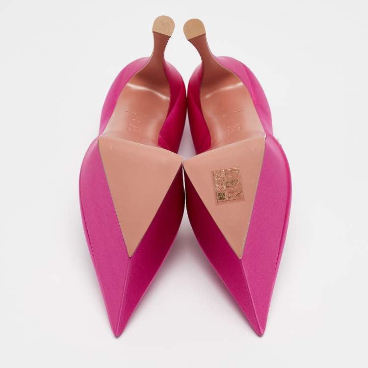 Pre Owned Amina Muaddi Pink Satin Yigit Platform Pumps Size 37.5