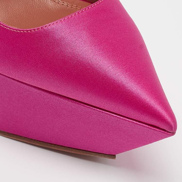 Pre Owned Amina Muaddi Pink Satin Yigit Platform Pumps Size 37.5