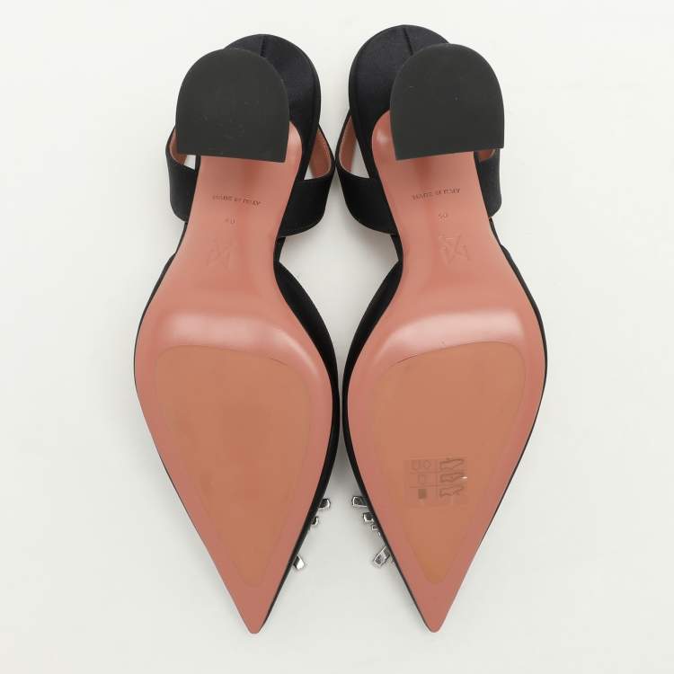 Pre Owned Amina Muaddi Black Satin Begum Slingback Pumps Size 40