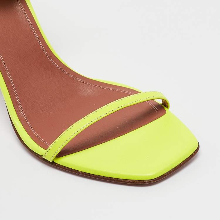 Pre Owned Amina Muaddi Green Leather Vita Ankle Strap Sandals Size 36