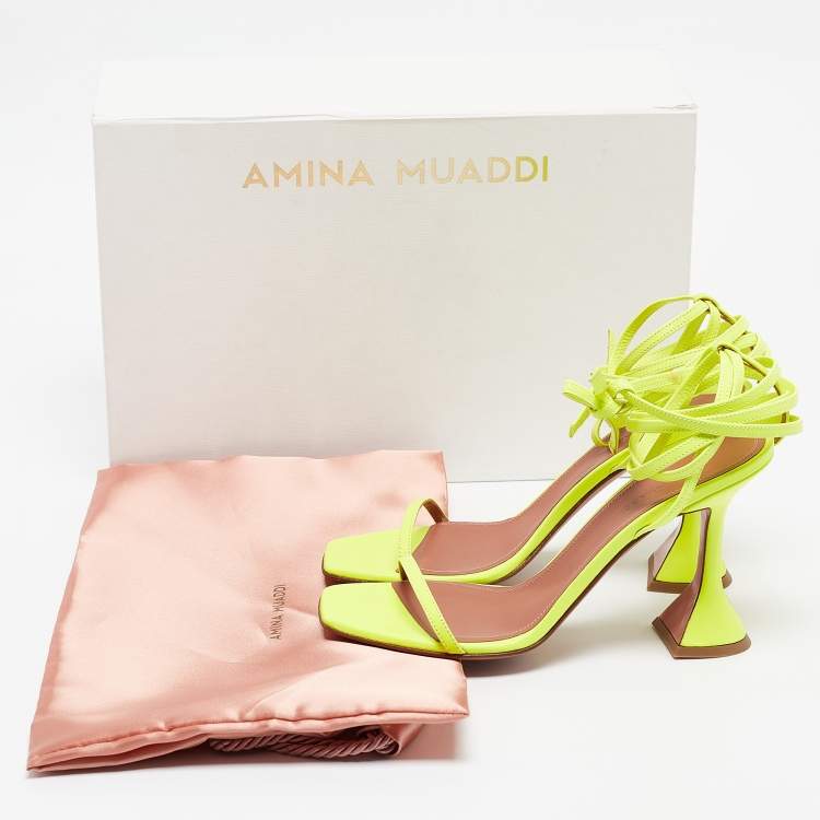 Pre Owned Amina Muaddi Green Leather Vita Ankle Strap Sandals Size 36