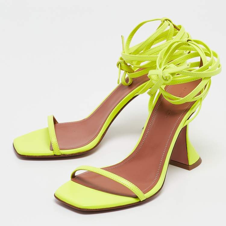 Pre Owned Amina Muaddi Green Leather Vita Ankle Strap Sandals Size 36