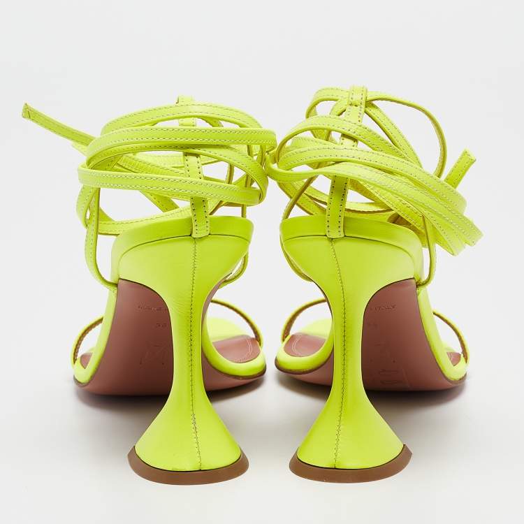 Pre Owned Amina Muaddi Green Leather Vita Ankle Strap Sandals Size 36