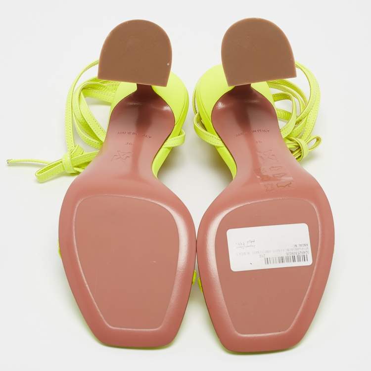 Pre Owned Amina Muaddi Green Leather Vita Ankle Strap Sandals Size 36