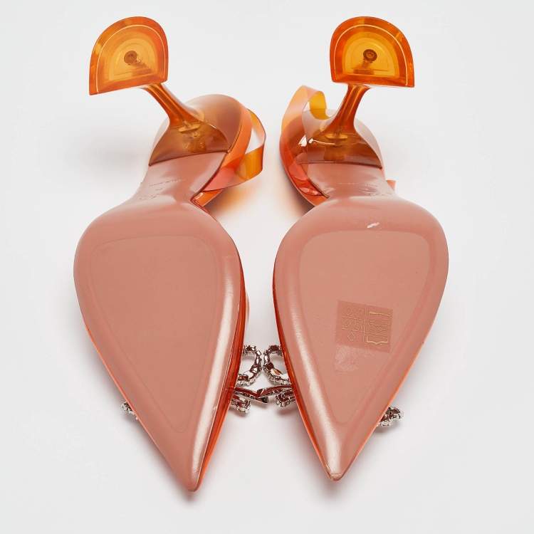 Pre Owned Amina Muaddi Orange PVC Rosie Slingback Pumps Size 40