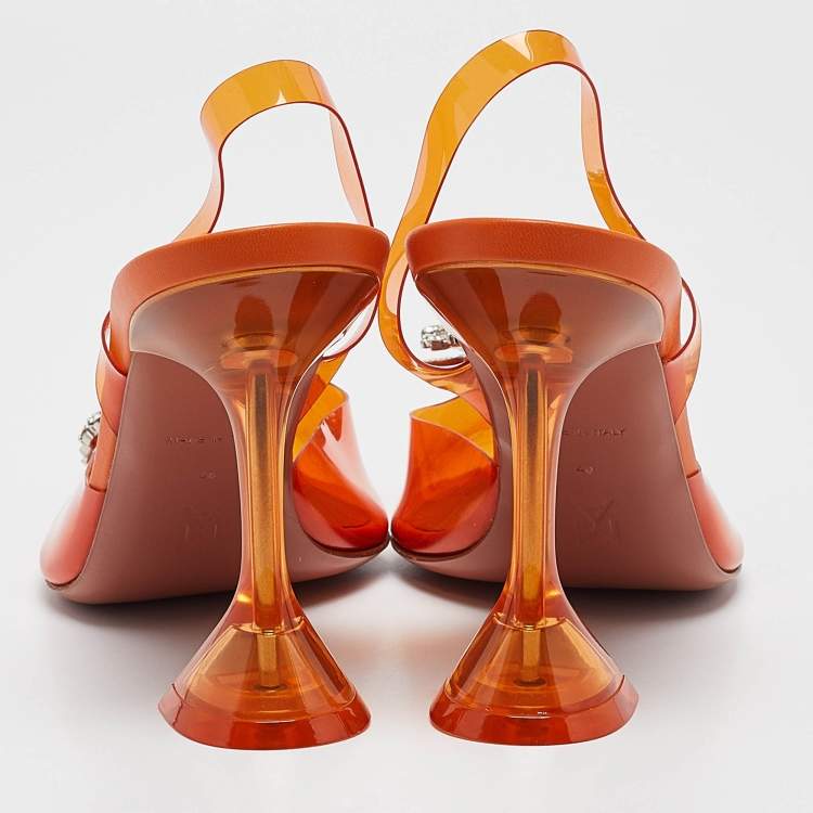 Pre Owned Amina Muaddi Orange PVC Rosie Slingback Pumps Size 40