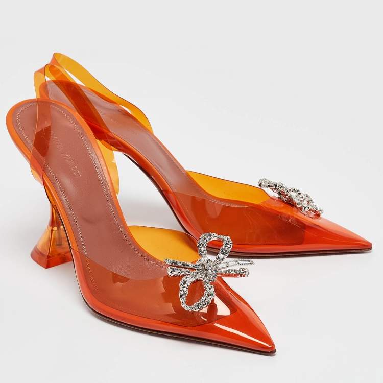 Pre Owned Amina Muaddi Orange PVC Rosie Slingback Pumps Size 40