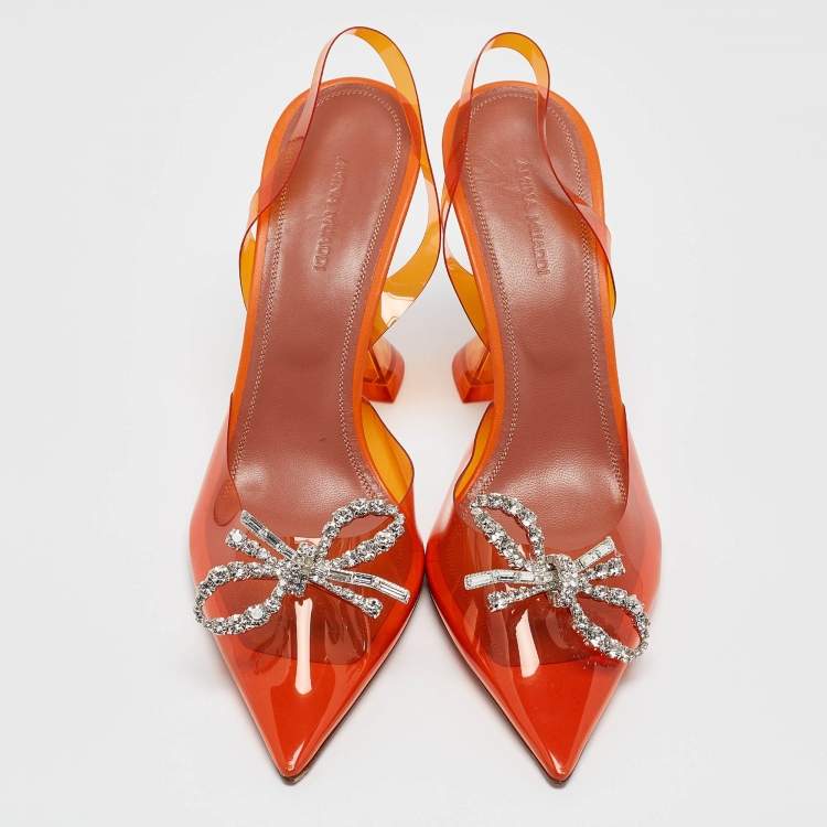 Pre Owned Amina Muaddi Orange PVC Rosie Slingback Pumps Size 40