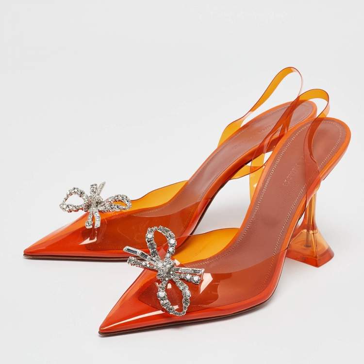 Pre Owned Amina Muaddi Orange PVC Rosie Slingback Pumps Size 40