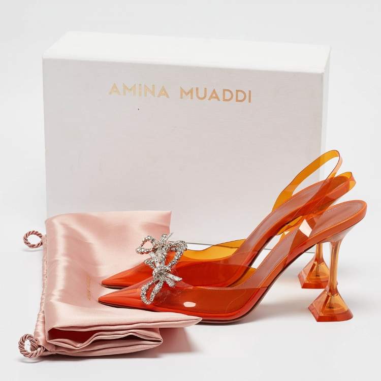 Pre Owned Amina Muaddi Orange PVC Rosie Slingback Pumps Size 40