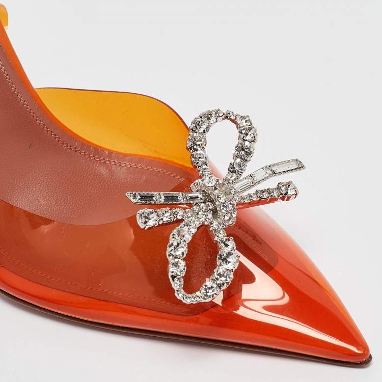Pre Owned Amina Muaddi Orange PVC Rosie Slingback Pumps Size 40