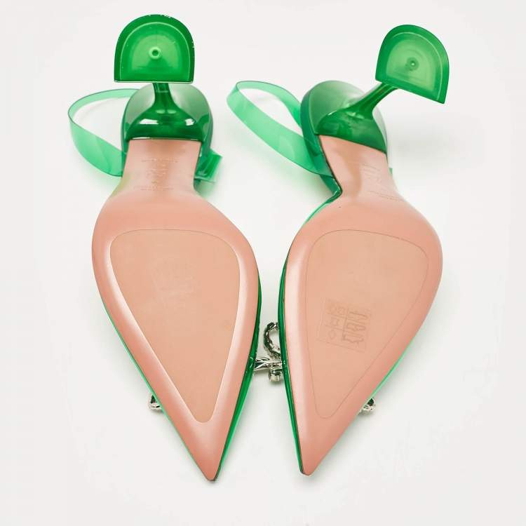 Pre Owned Amina Muaddi Green PVC Rosie Slingback Pumps Size 40.5