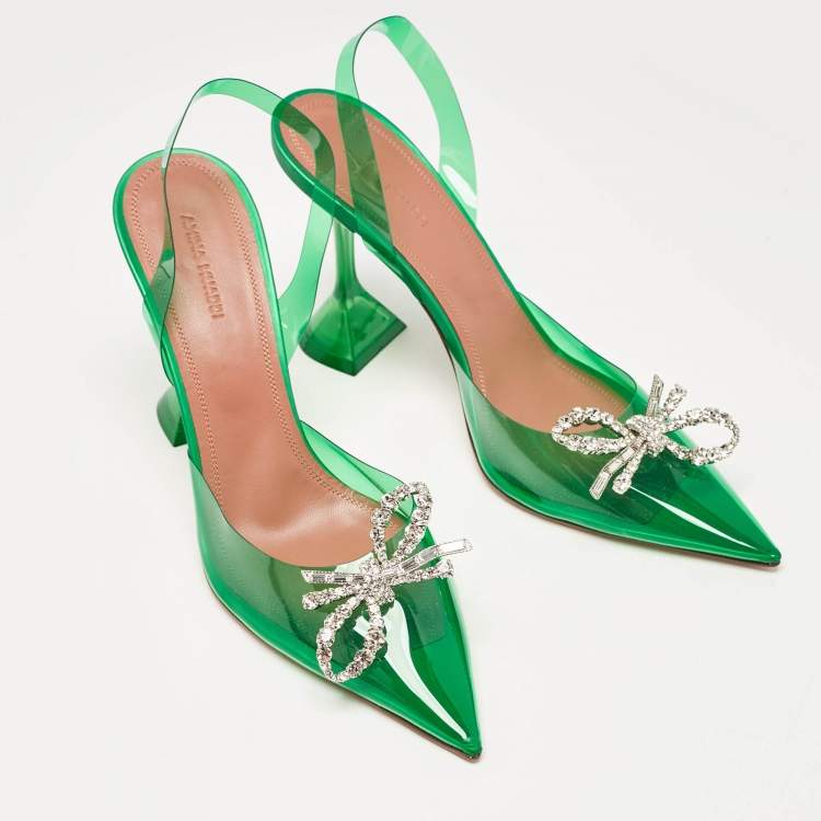 Pre Owned Amina Muaddi Green PVC Rosie Slingback Pumps Size 40.5