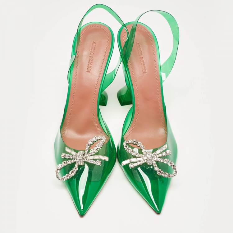 Pre Owned Amina Muaddi Green PVC Rosie Slingback Pumps Size 40.5